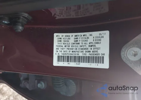 2017 Honda Accord Ex-L z USA, uszkodzony, nr VIN 1HGCR2F83HA238198